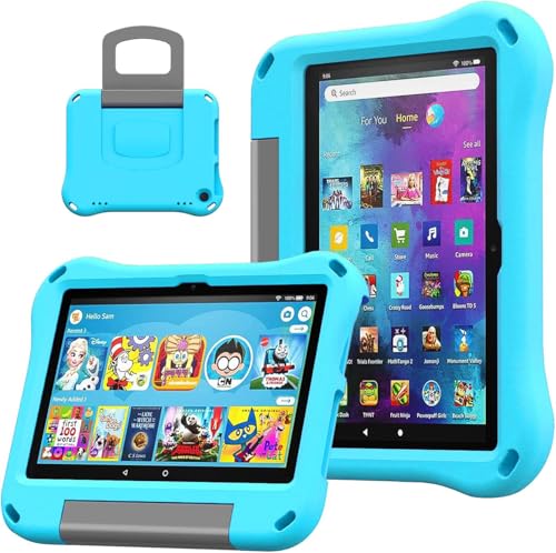 DJ&RPPQ tablet case - Lightweight Shockproof Kids Friendly Cover Case with Handle Stand.12th/10th Generation, 2024/2022 Release.Also for 8in Sony Nokia. (Light Blue)