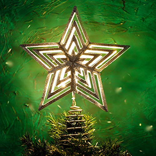 Lulu Home Christmas Tree Topper, 11.8" X 9.5" Silver Christmas Led Star Tree Topper, 20 Led Lighted Xmas Tree Star Topper Christmas Tree Ornament Decoration #TOP2