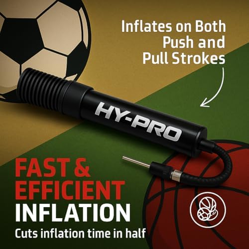 Hy-Pro Dual Action Portable Pump - Bike & Football Pump Also Suitable for Bicycle Tyres, Rugby, Basketball, Netball - Compact & Lightweight with Needle and Bike Adapter, for All Sports Balls - View 6