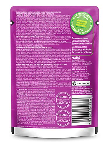 Ração Úmida Para Gatos Whiskas Sachê Carne ao Molho Adultos Sênior 7+ Anos 85g