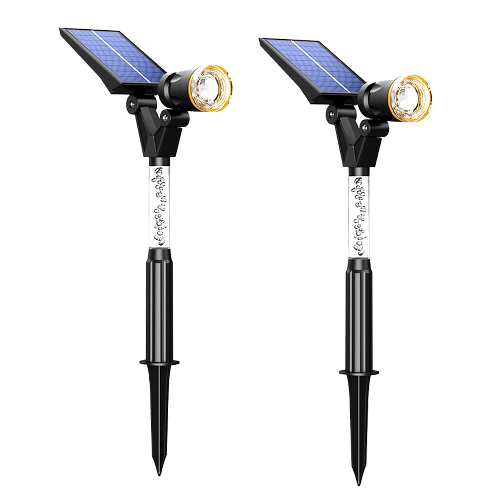Solar Spot Lights Outdoor, Solar Lights for Outside, All-in-1 Adjustable Landscape Spotlights Solar Wall Light Waterproof, Dusk-to-Dawn Outdoor Solar Lights for Yard Garden-Warm White, 2 Pack