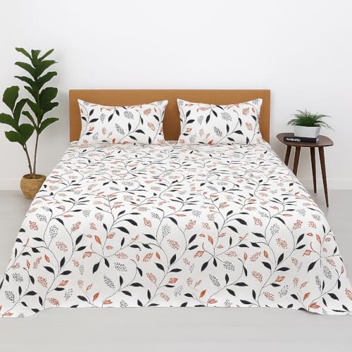 Image of 100% Pure Cotton Double Bedsheet Set - Multi Leaf Premium Print (90x100 Inches) - Ultra Soft, Breathable & Skin-Friendly Luxury Bedding with 2 Pillow Covers