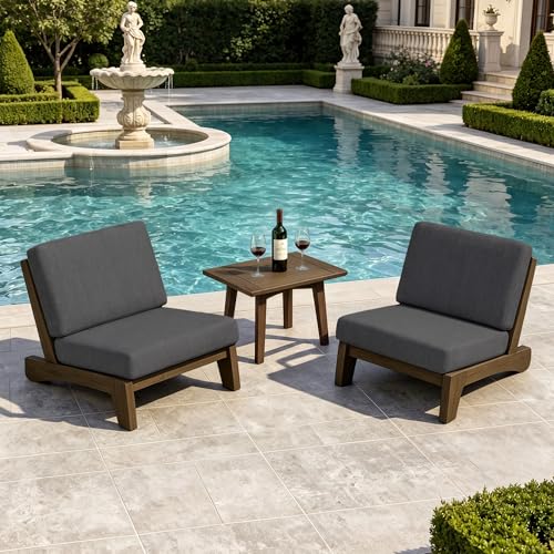 Image of Pia Ricoo 3 Piece Patio Bistro Set with Patio Chairs and Table, Heavy Duty Wood Patio Furniture Set, All-Weather Outdoor Chairs for Balcony, Deck, Poolside, Porch - Drak Gray