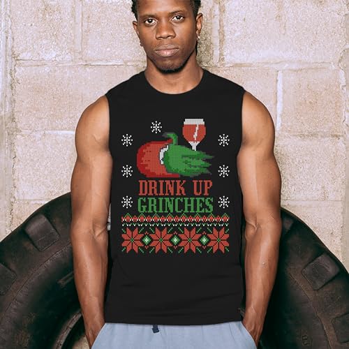 Tee Hunt Drink Up Grinches Muscle Shirt Ugly Sweater Christmas Party Drinking Men's, Preto, P