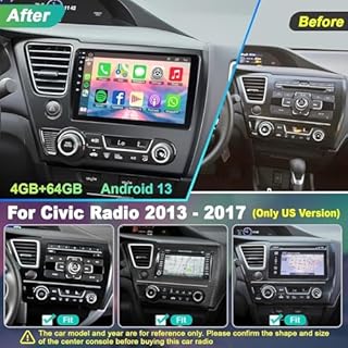 4G+64G Car Radio for Honda Civic 2013-2017(Only US Version) with Wireless Carpaly & Android Auto,9 Inch IPS Touch Screen Car Stereo with GPS Navigation/Bluetooth 5.2/FM/Backup Camera/WiFi/SWC/HiFi