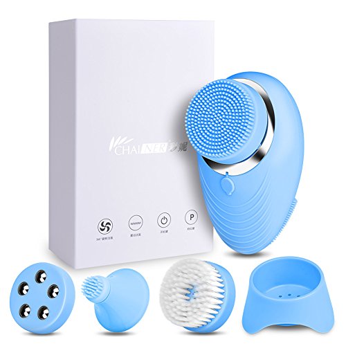 CHAINER Multi-function facial cleanser Sonic Facial Brush Cleansing Waterproof System for Deep Cleaning 6 Mode Settings with 6 Brush Heads (Blue)