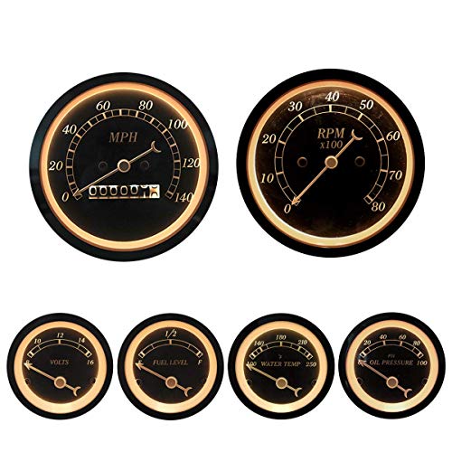 Image of MOTOR METER RACING Classic Mechanical 6 Gauge Set Black Dial White Needle