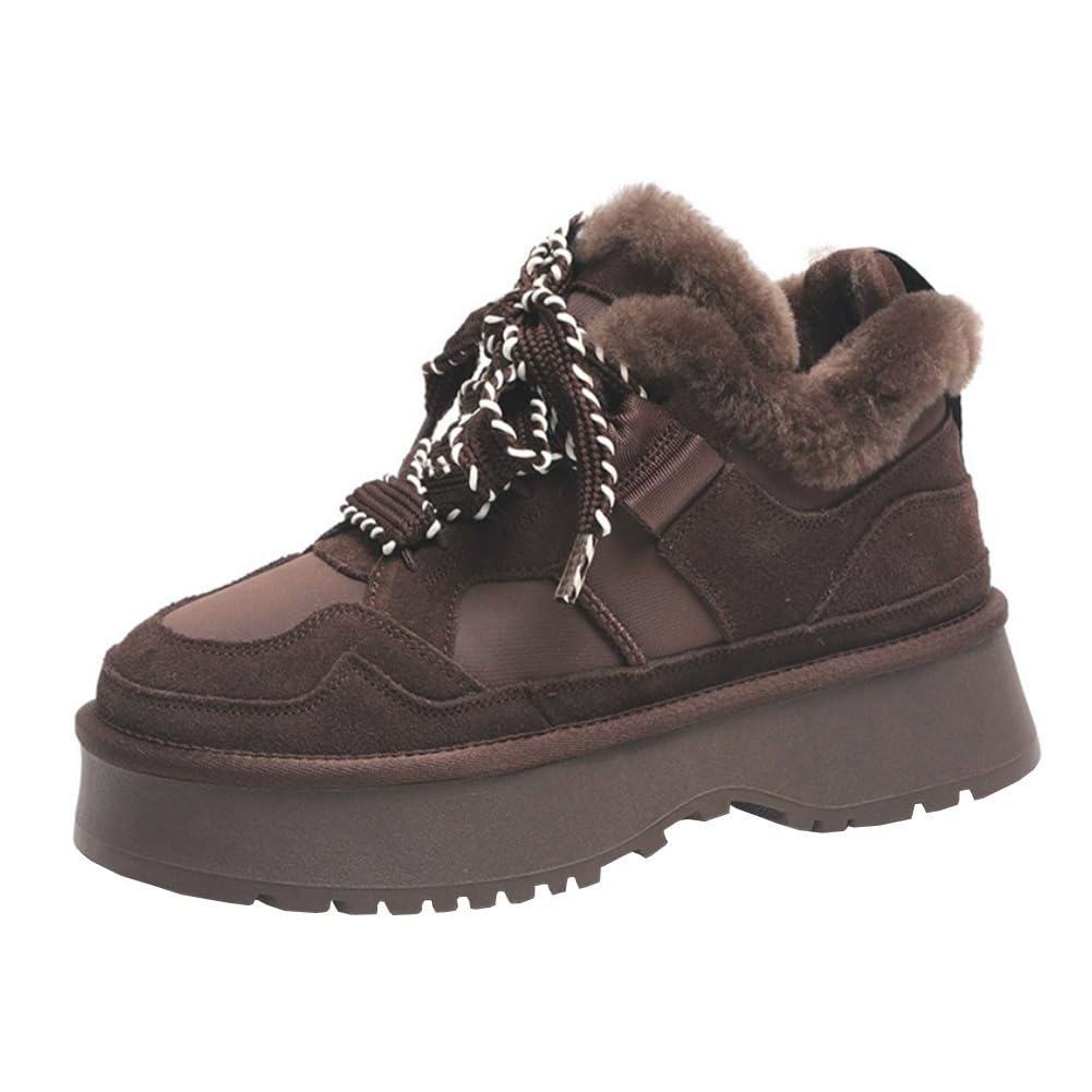 Women lace up snow boots with thick soles comfortable and casual cotton shoes with thick velvet and anti