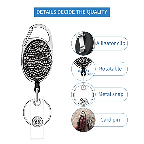 Intor 4Pcs Crystal Retractable Badge Holders With Bling Rhinestones, Id Card Holders For Badges Women, Heavy Duty Lanyard Carabiner Reel Belt Clip Keychain (Pink/Black/Silver/Ab Color) #TOP1