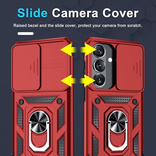 Janmitta Compatible with Samsung Galaxy A37/A36 5G Case Built in Slide Camera Lens Cover+Screen Protector+Finger Ring Holder Kickstand,Heavy Duty Shockproof Full Body Phone Cover,Red by Janmitta - Used condition - Image 3