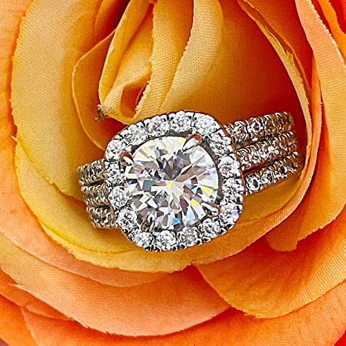 CEJUG 18K White Gold Plated Cubic Zirconia Halo Engagement Promise Eternity Rings for Women Wedding Bands Bridal Ring Set Size 6-103