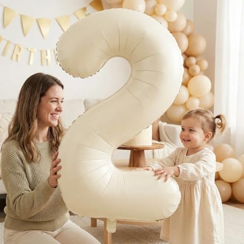 Image of Number Balloons for Birthday Decorations - 40 Inch Large Party Balloons 2, Cream Foil Number Balloons for Boys Girls, Balloons for Party Supplies
