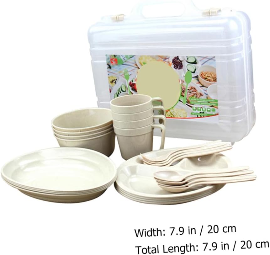 Portable Camping Tableware Lightweight PP Plastic Plates Bowls Cups Forks Spoons for Outdoor Picnic Travel Family Use