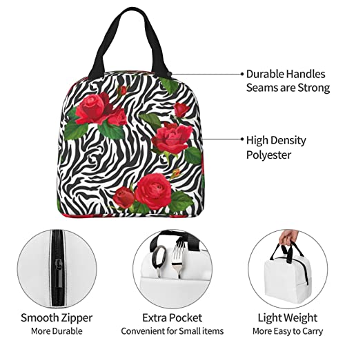 Rose Zebra Leopard Lunch Bag - Cheetah Lunch Box Floral Animal Skin Lunch Tote Bag Wildlife Cooler Bag Reusable For Girls Boys #TOP6