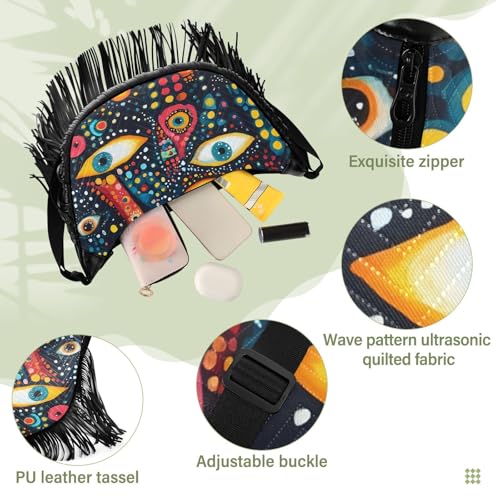 Women Crossbody Bag Fringe Hippie Purses Evil Eyes Pattern Print, Western Tassel Bags with Adjustable Strap Fabric & PU Material4