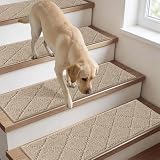 COSY HOMEER 15 sztuk mat na schody 70 x 22 cm, antypoślizgowe maty na schody, samoprzylepne, można prać w pralce, 100% poliester, plecy z TPE, idealne dla dzieci, seniorów i zwierząt domowych, beżowe