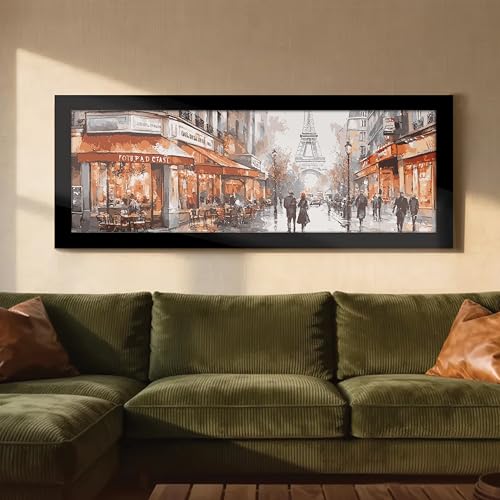Image of PAINTINGMANTRA Paris City Street with Eiffel Tower View Wall Art Framed Luxury Paintings for Home Decoration, Living room, Bedroom and Office Decoration (99x38 CM)