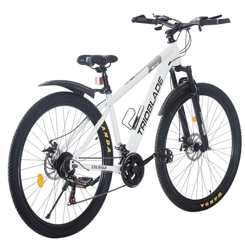 LSLIFE 24 26 27.5 29 Inch Mountain Bike, 21-Speed Mountain Bicycle for for Adult Drivetrain Mens Women Mountain Bike Dual Disc Brakes Lightweight Bicycle (White, 29 Inch)