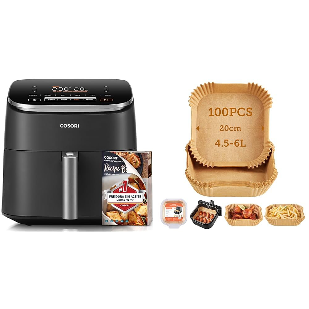 COSORI freidora de aire caliente XXL Turbo Blaze, 6L con 5 niveles de velocidad y papel de horno para freidoras de aire caliente 4.5-6L