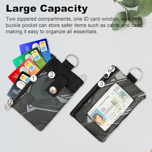 Image of Minimalist RFID Wallet with Lanyard, Multi-functional ID Case with 2 Zipper Pockets and Key Chain for Men and Women, Tactical Badge Pouch Cards Holder, Coin Purse for Travel Sports - Two-Tone