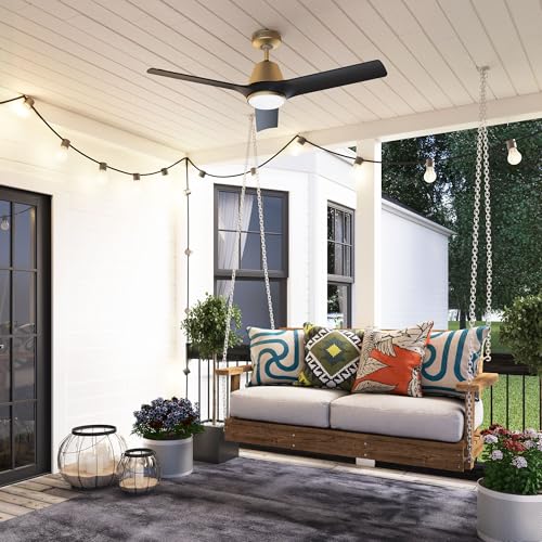 Image of Hunter 52 inch Aeronaut Outdoor Smart Ceiling Fan, LED Light, Remote, Gold