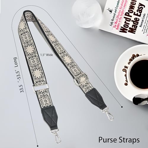 Image of Purse Strap,1.5 inch Leather End Shoulder Strap Adjustable Replacement,Retro Multi-Pattern Crossbody Bag Straps