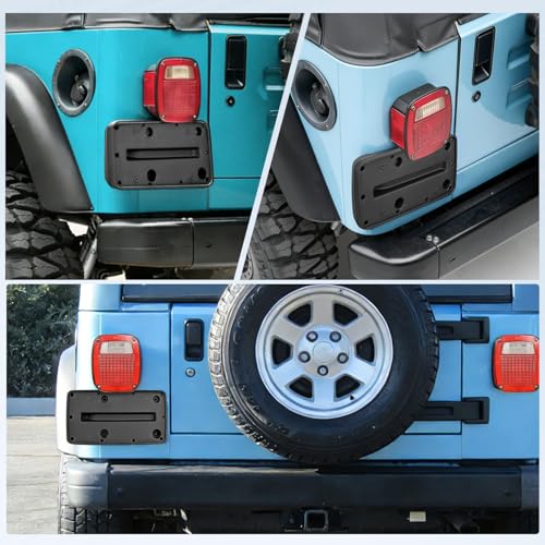 Image of Nilight Rear License Plate Frame Holder Bracket for 1997 1998 1999 2000 2001 2002 2003 2004 2005 2006 Jeep Wrangler TJ Accessories Replace #55174994 Plastic License Plate Mounting Black
