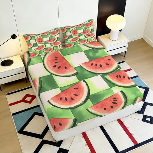 Housse matelas pastèque 200x200x25cm avec ensemble chambre microfibre 3D