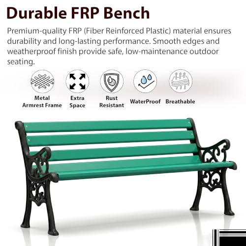 Image of BRISHI 3 Seater Cast Iron FRP Garden Bench for Indoor & Outdoor Park /Patio /Living Room /Terrace /Balcony (Black + Green)