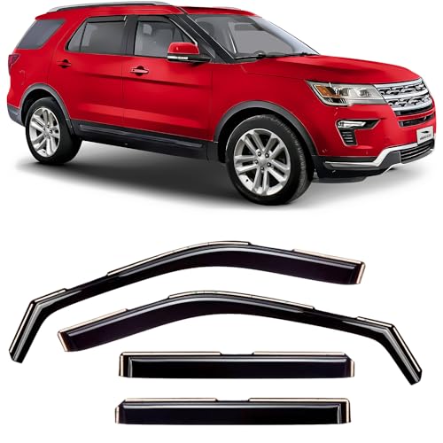 Voron Glass in-Channel Extra Durable Rain Guards for Ford Explorer 2011-2019, Window Deflectors, Vent Window Visors, 4 Pieces - 220116