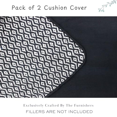 Image of Reversible 24x24 Inch Black Cotton Argyle Woven Pack of 2 Fashion Throw Pillow Covers Cases for Couch Sofa Home Decoration | 60 x 60 cm