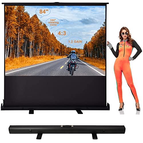 Lesolar 84 In Manual Pull Up Projector Screen 4:3 Grey Fiberglass Curtains 4K Hd Floor Standing Portable And Retractable Video Projection Screens For Indoor Outdoor Home Hotel School Office cover