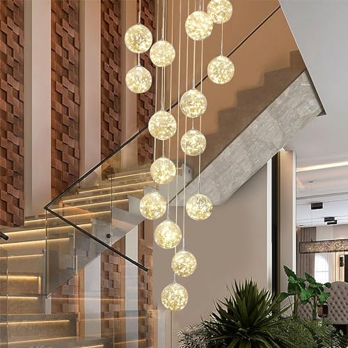Lustre à 15 LED en verre luminaire suspendu pour grand escalier de villa
