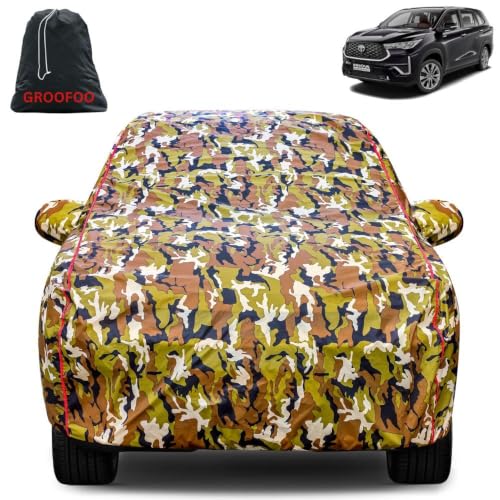 Image of Waterproof Car Body Cover with Mirror Pockets Compatible with Toyota Innova Hycross Car Cover | Triple Stitch and UV & Dust Proof All-Weather Protection, (Army Red)