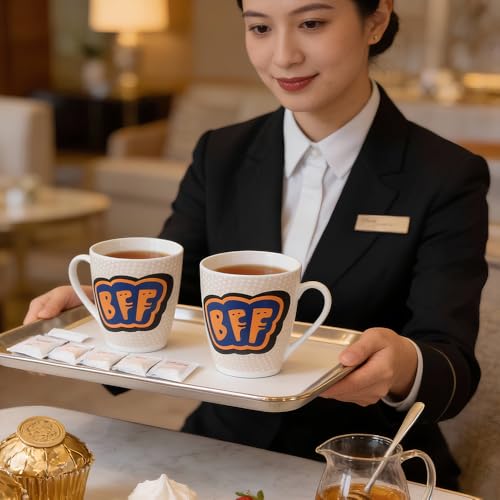 Image of U.P.C. U.P.C.Milk Mug Set of 2 | Ceramic & Bone China Coffee Milk Cups | Designer Printed Tea Coffee Mug Set | Large Capacity Milk Mugs | Microwave Safe Cup Set | Drinkware Gift Set (BFF-Brown)