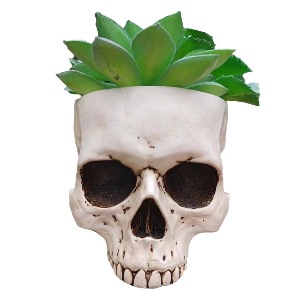 CTRLZS Outdoor Garden Decoration Halloween Skull Decoration Flower Pot Gothic Home Decoration White