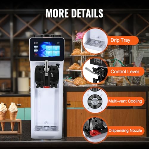 Image of VEVOR Commercial Ice Cream Machine, 1000W Single Flavor Soft Serve Ice Cream Maker, 10.6 QT /H Yield, 4L Hopper & 1.6L Cylinder, Touch Screen, Auto Clean & Pre-Cooling, Countertop Restaurant Snack Bar