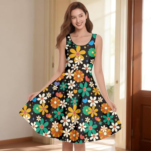 Image of Women Stylish Tank Dresses Sleeveless Round Neck Midi Casual Dress with Pocket for Summer