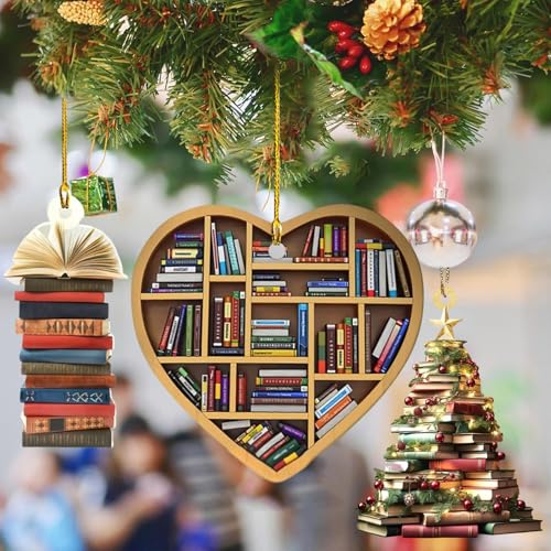 3PCS Book Christmas Tree Ornaments, Christmas Ornaments For Book Lovers, Stacked Books Pendant Hanging Gift Decorations for Christmas Tree (book ornaments 1) - Image 6