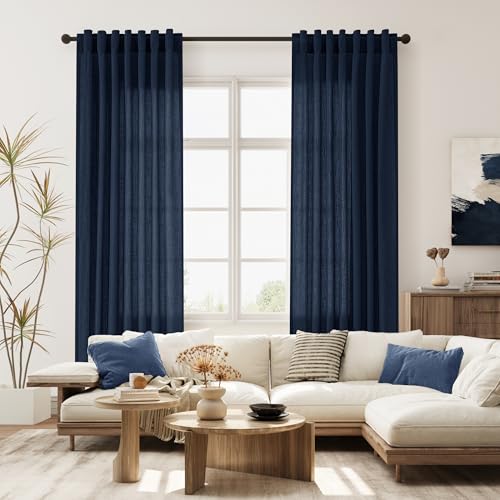 Image of Joywell Linen Curtains 84 Inches Long for Living Room Navy Blue