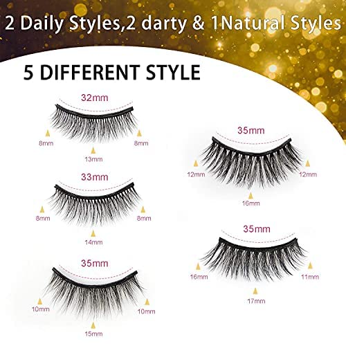 Richsky Magnetic Eyelashes, 3D Reusable Natural Magnetic Eyelashes Waterproof Set With 10Ml Upgraded Hypoallergenic Magnetic Eyeliner Kit,Easy To Apply-No Glue(5 Pairs) #TOP1