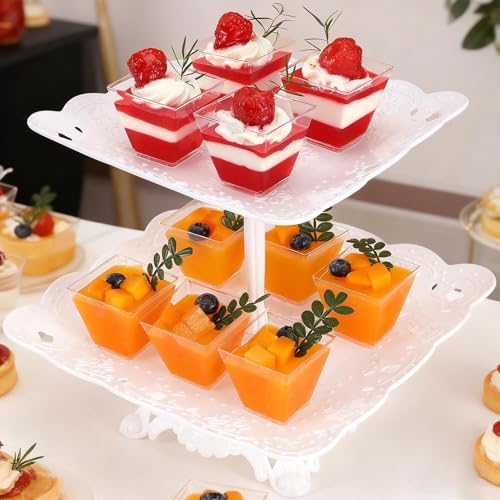 Image of Colovis Mini Dessert Cups, 200 CT 2oz Clear Plastic Parfait Appetizer Cups with Spoons Mini Square Dessert Bowls for Serving, Tasting (200)