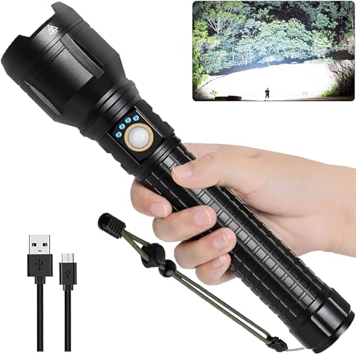 LBE Rechargeable Brightest LED Flashlight, 90,000 High Lumens Super Bright Powerful Flashlight with 5 Modes, IPX7 Waterproof Handheld Large Flash Light for Emergencies Camping
