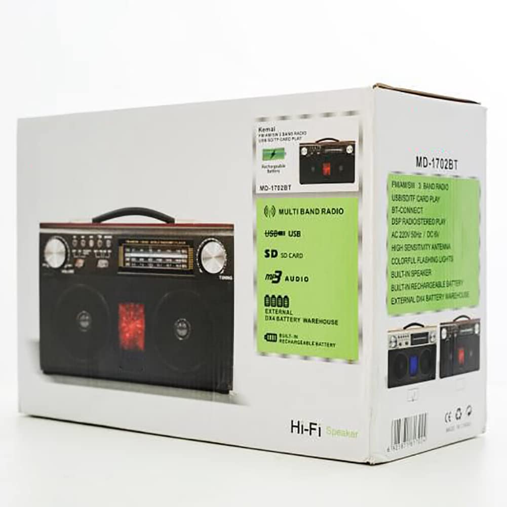Radio Retro, Radio Casete Retro, Radio Bluetooth, Radio FM, Radio DSP, reproducción estéreo, Compatible con Tarjeta TF/reproducción SD/USB, Estilo Retro clásico, recargab