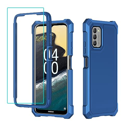 for Nokia C300 Case/Nokia G100 Case with Screen Protector,Nokia C300 Phone Case N155DL Front Back Full Body Protection,Nokia G100 N150DL Phone Case Frosted PC Back Soft TPU Shockproof Cover Blue