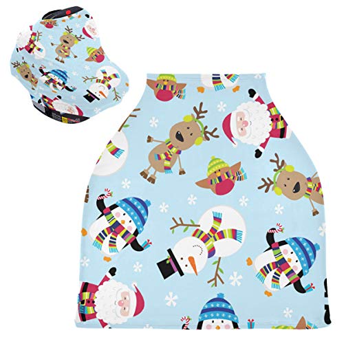 かわいいサンタ鹿エルク雪だるまベビーカーシートカバーキャノピー伸縮性看護カバー幼児用母乳の男の子の女の子のための通気性防風冬のスカーフ