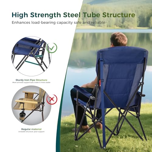 ALPHA CAMP Oversized Folding Camping Chairs with High Backrest - Heavy Duty Lawn Chairs for Adults Support Up to 500 LBS - Portable Camp Chairs with Cup Holders and Large Side Pocket for Outdoor Activities - Image 8