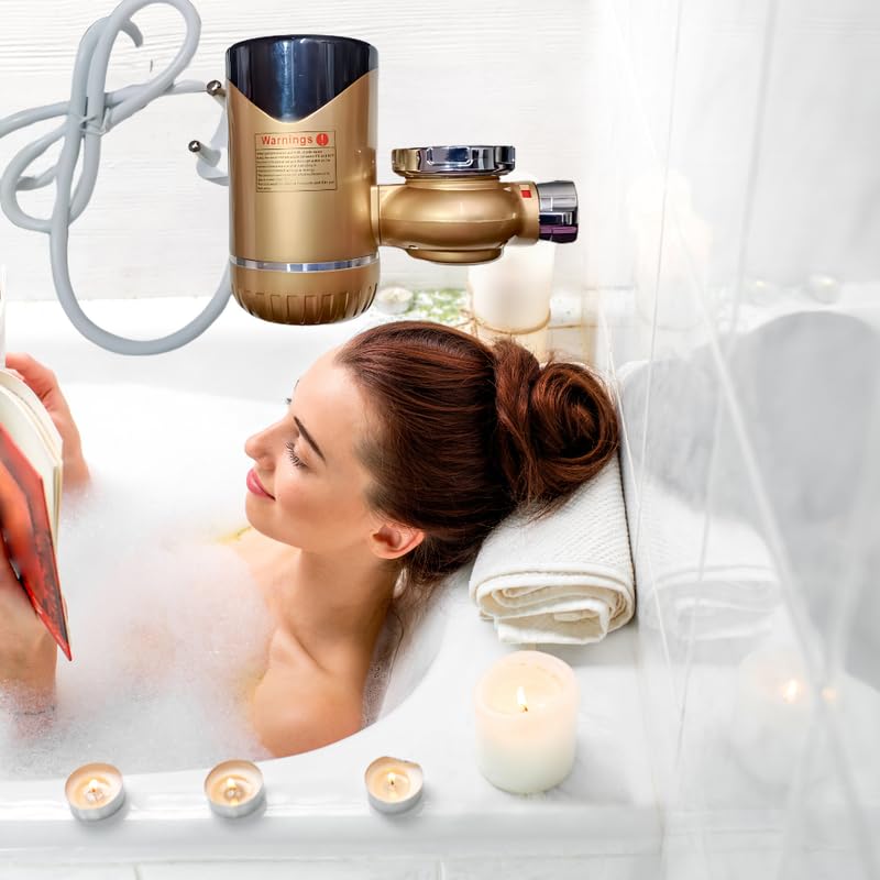 Image of Drumstone (Exclusive Winter New ?? Years Warranty) Tankless Electric Water Heater Faucet 3000W | Instant Hot Water | LCD Display | Energy Efficient | for Kitchen & Bathroom - Golden Colour