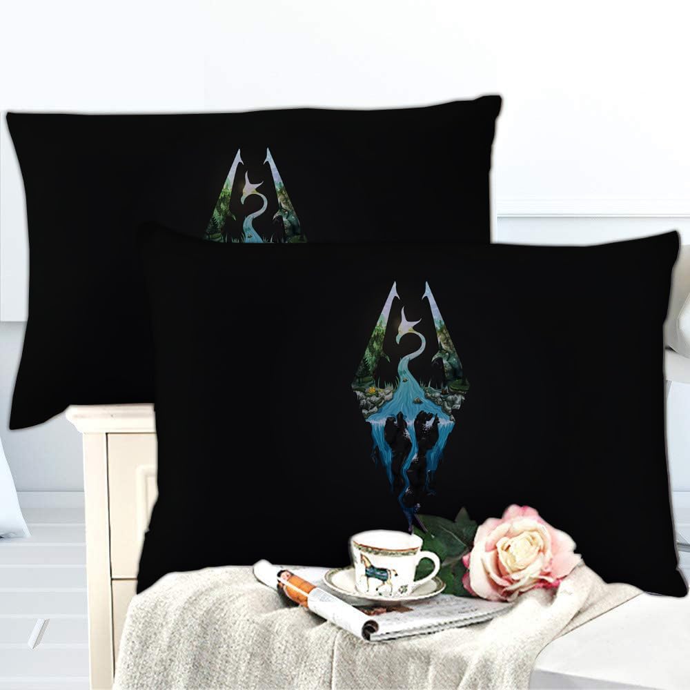 Ste-X 100% Reine Baumwolle, Elder Scrolls V Skyrim-Bettbezug-Set Mit Verstecktem Verschluss, 3-teiliges, Weiches Wohnaccessoire-Bettset Mit 1 Bezug Und 2 Kissenbezügen (TESVS 06,135x200cm)