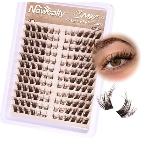 Brown Lash Clusters Cat Eye Lash Extension Natural Look Brown Eyelash Clusters C Curl Cluster Eyelash Extension Wispy Individual Lashes Brown False Lashes by Newcally Cover